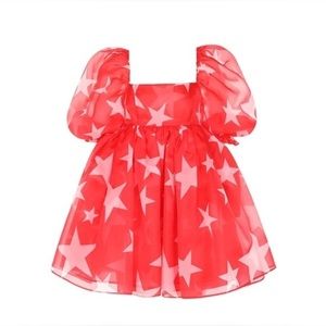 Selkie Puff Dress Red and white star